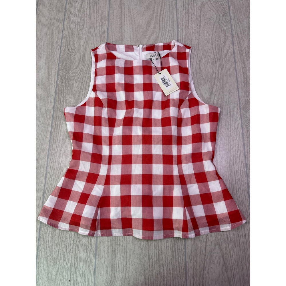 Avara Eleanor Top Red White Gingham Peplum Blouse Sleeveless NWT Medium - Picture 3 of 5